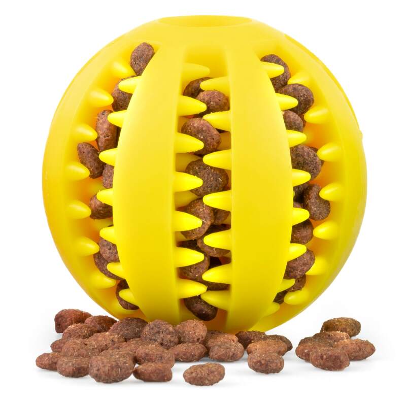 Dental Ball for Dogs with Treats Dispenser Chew Toy Yellow