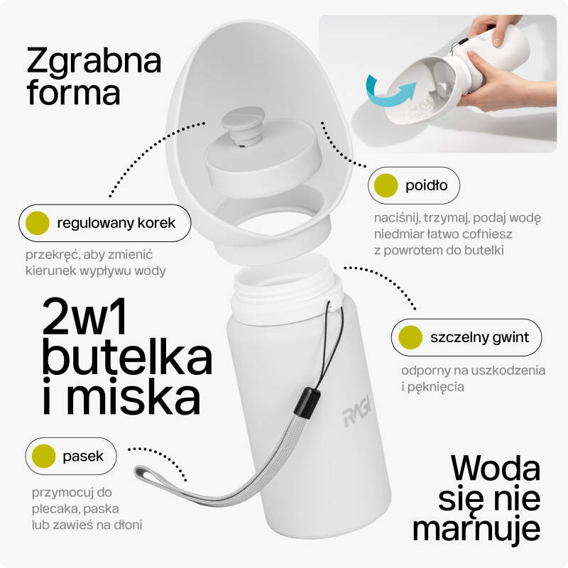 Portable Dog Water Bottle with Built-in Bowl, 550 ml - Image 6