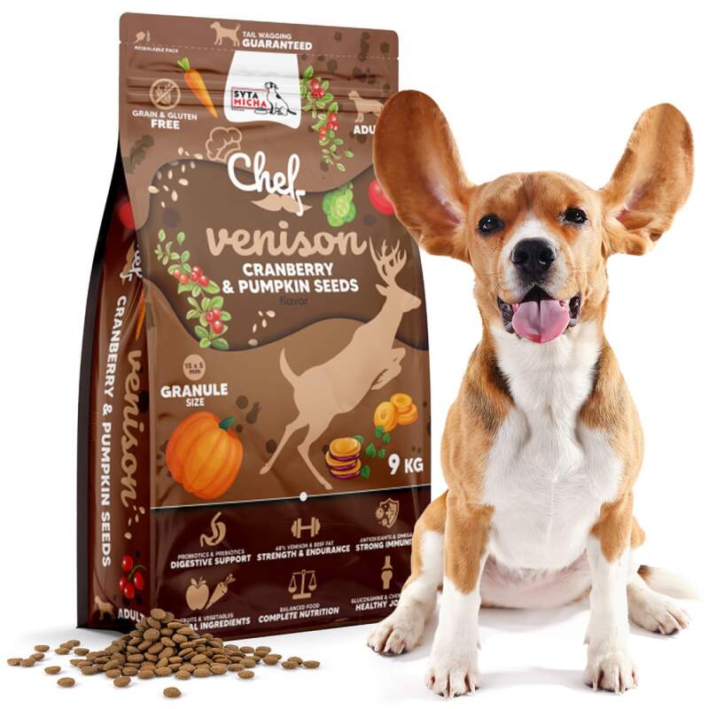 Venison Dry Dog Food with Cranberry and Pumpkin Seeds, 9 kg