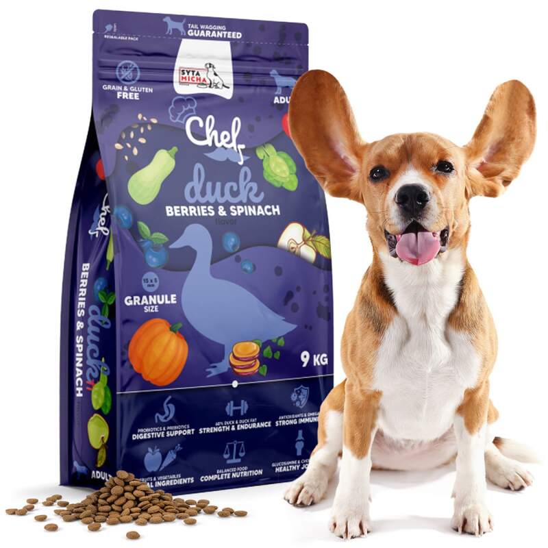 Duck Dry Dog Food with Blueberry and Spinach, 9 kg