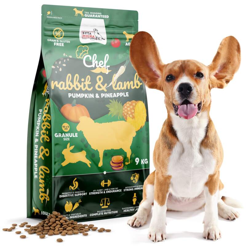 Rabbit & Lamb Dry Dog Food with Pumpkin and Pineapple, 9 kg