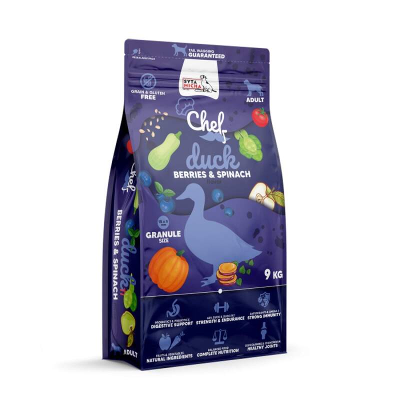 Duck Dry Dog Food with Blueberry and Spinach, 9 kg - Image 2