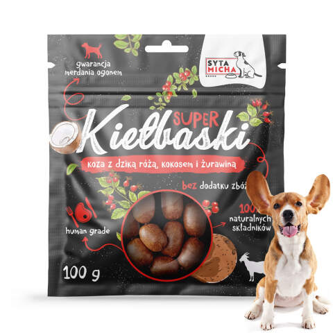 Natural Goat Sausage Dog Treats with Rosehip