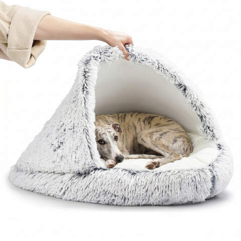 Shaggy Cave Dog Bed 80 cm (2-in-1 Burrow)