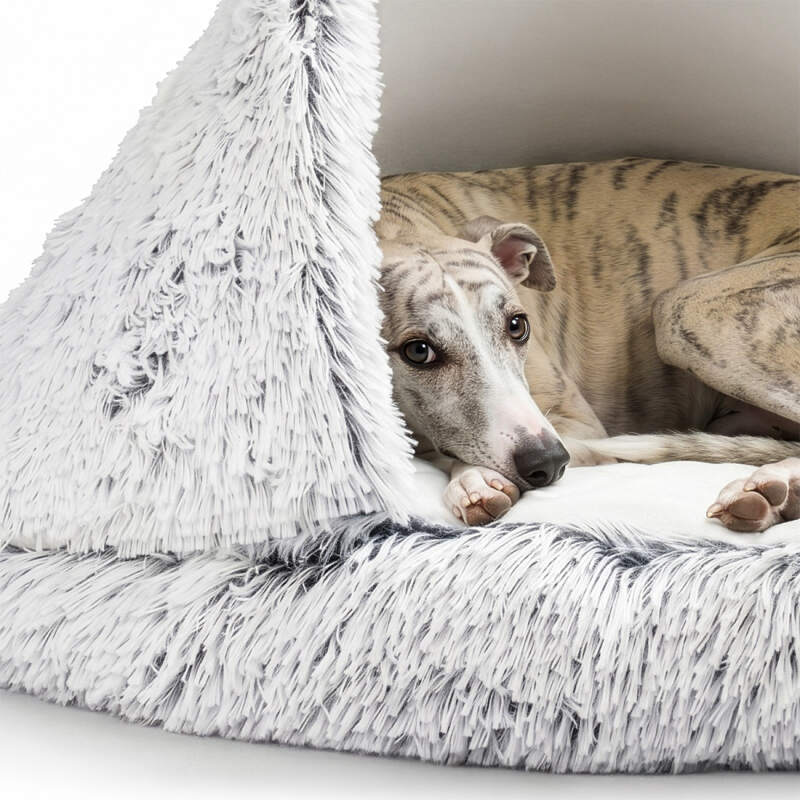 Shaggy Cave Dog Bed 80 cm (2-in-1 Burrow) - Image 4